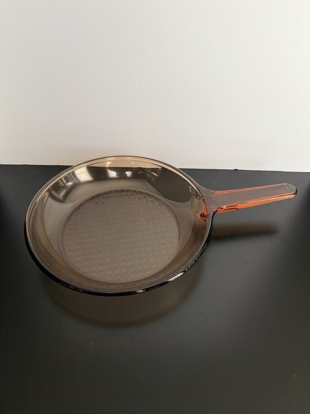 Vintage Corning Visions France Amber 10” Waffle Bottom Glass Fry Pan Skillet